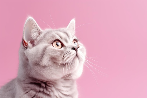 cute happy persian cat on pink pastel background