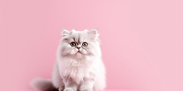 cute happy persian cat on pink pastel background