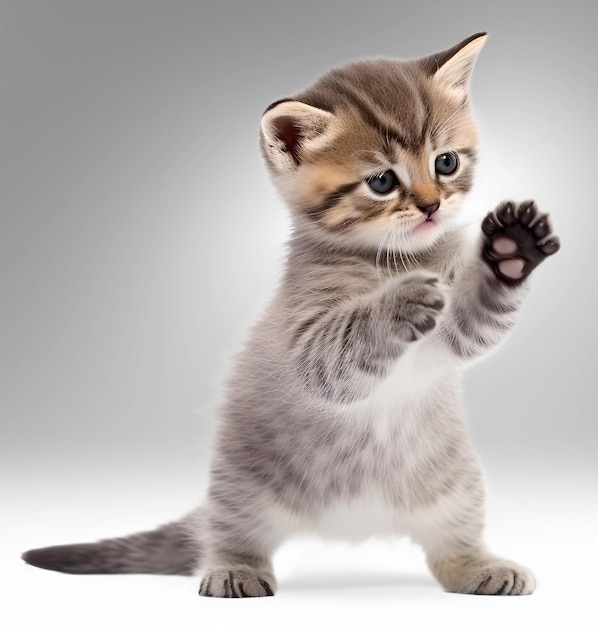 Cute happy playful kitten isolated background