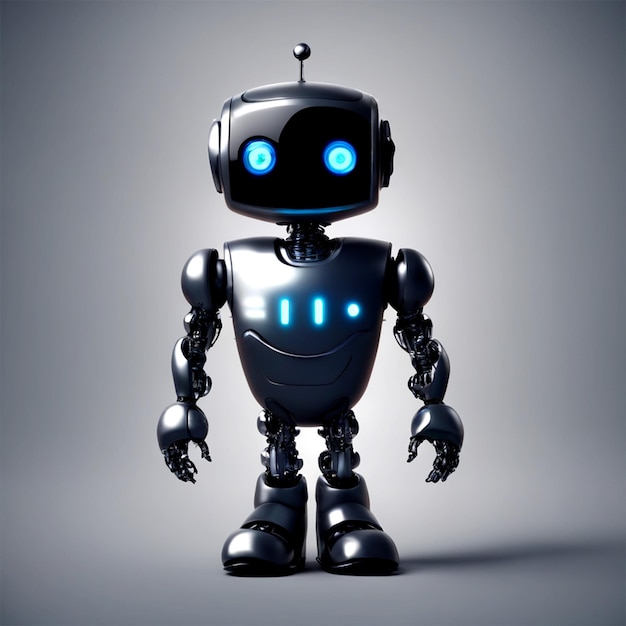 A Cute Happy Robot Representive Ai Dressed In A Dark Bussiness Suit Full Body