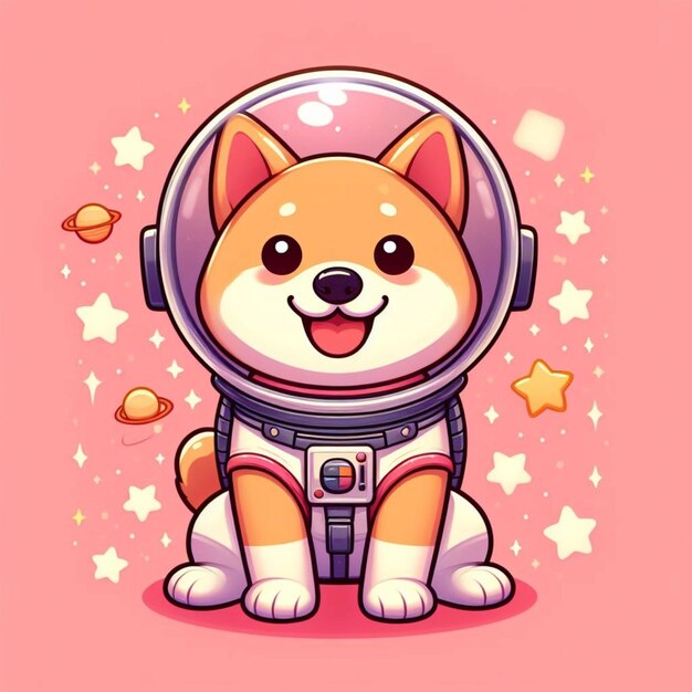 Photo a cute happy shiba inu astronaut on a pink background digital art