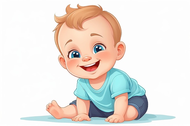 Photo cute happy smiling little baby boy adorable sitting and laughing cartoon toddler character baby emotions