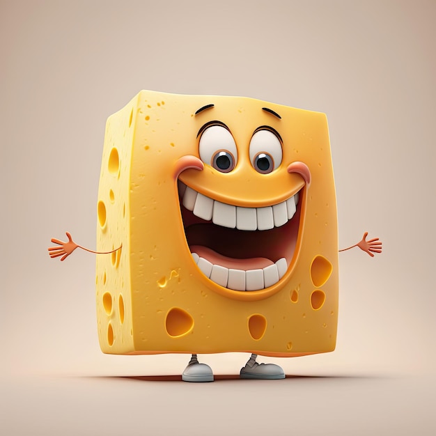 Photo cute happy smiling milk cheese emoji ai generated illustration cartoon face character wine appetizer idea mascot emoji emoticon with toothy smile happy kawaii personage