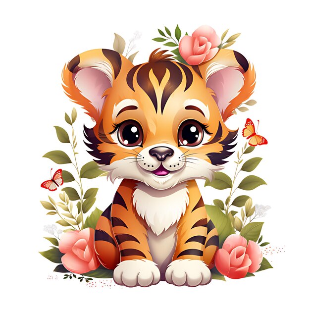 Photo a cute happy tiger animal baby tiger puppy ai generative