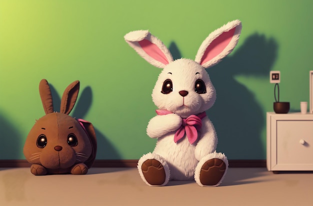 Cute hare toy Soft plush toy of eared animal Generative AI