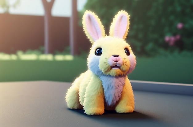Cute hare toy Soft plush toy of eared animal Generative AI