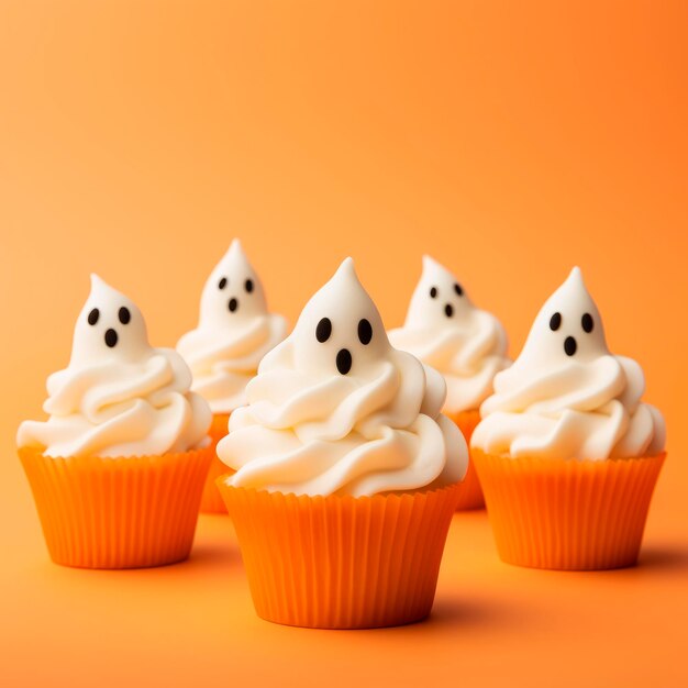 写真 ハロウィーンの可愛い幽霊のカップケーキ