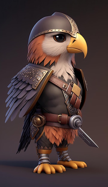 Cute Hawk Animal Warrior 3D Game Model Generative AI