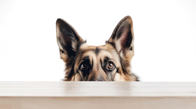 Cute head of peeking dog isolated on white background space for text generative ai