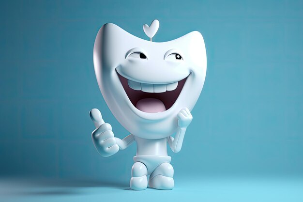 Foto illustrazione di concetto di odontoiatria per bambini del carattere del dente del fumetto lucido sano sveglio