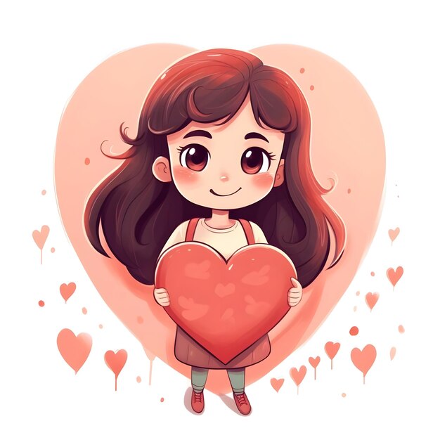 Cute heart digital art design in vibrant watercolor illustration style