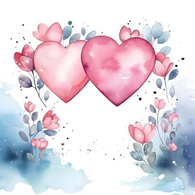 Photo cute heart digital art design in vibrant watercolor illustration style