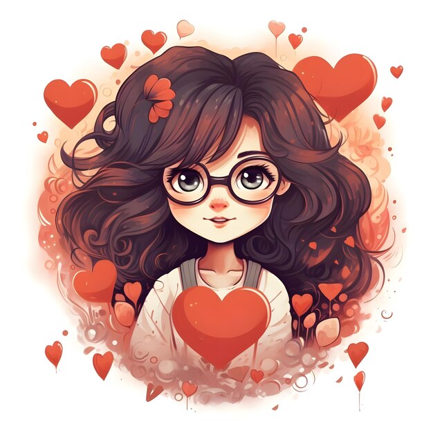 Cute heart digital art design in vibrant watercolor illustration style