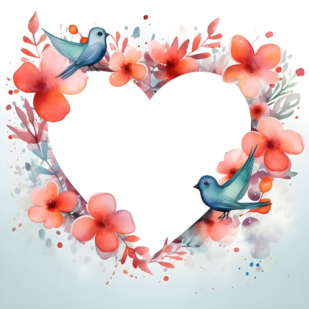 Cute heart digital art design in vibrant watercolor illustration style