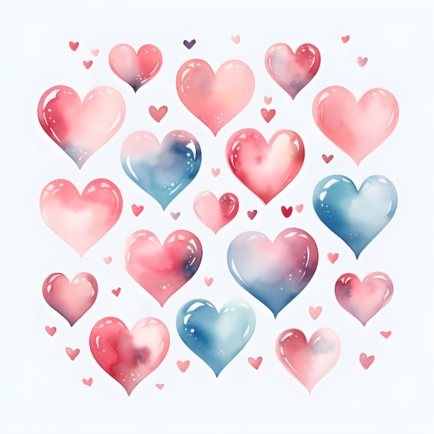 Cute heart digital art design in vibrant watercolor illustration style