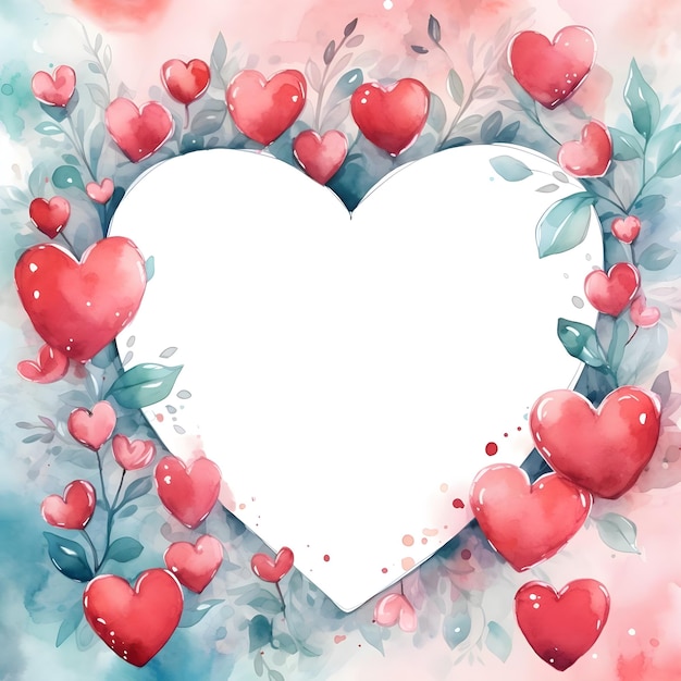 Cute heart digital art design in vibrant watercolor illustration style