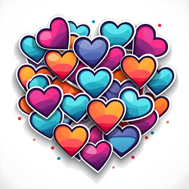 Cute heart digital art design in vibrant watercolor illustration style