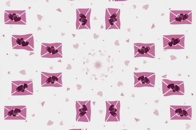 柔らかいピンクの背景にかわいいハートの封筒パターン