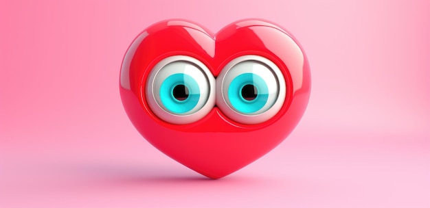 Фото Милое сердце на однотонном фоне с эмоциями мультфильмное сердце с большими реалистичными глазами розовые оттенки