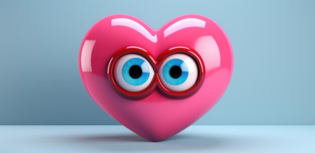 감정과 함께 한 톤의 배경에 귀여운 심장 만화 큰 현실적인 눈과 함께 심장 분홍색 색조