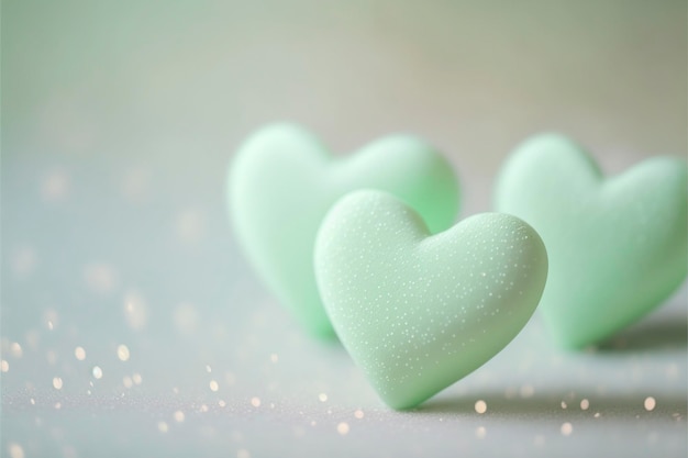 Симпатичные сердечки зеленые, День святого Валентина, боке огни Микро сердца.