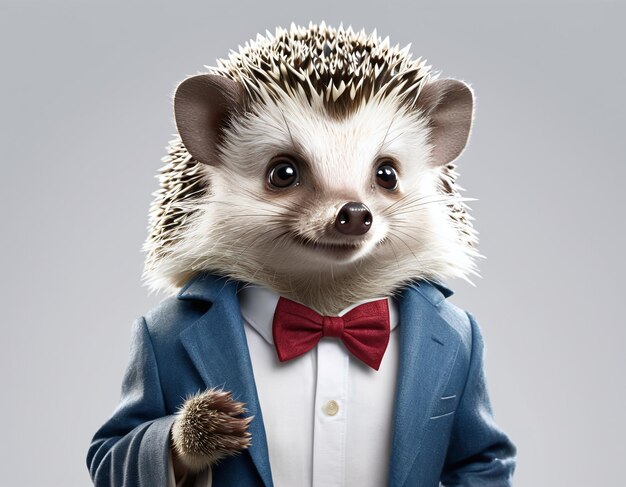 Cute hedgedog wearing a human suit Anthropomorphic illustration