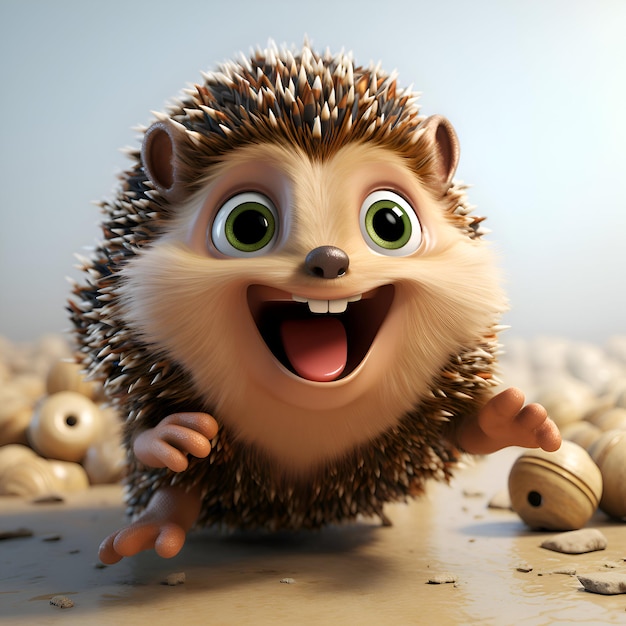 Cute hedgehog on the beach 3D illustration Cartoon style