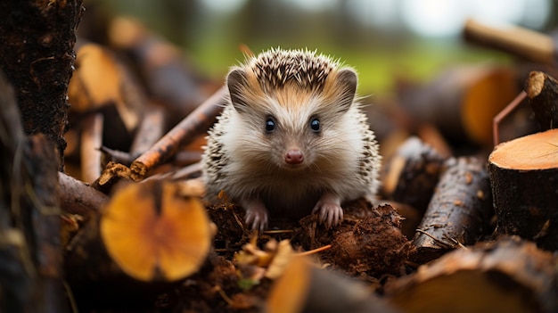 cute hedgehog on a tree trunk