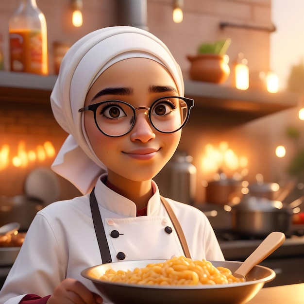 Photo cute hijab girl chef