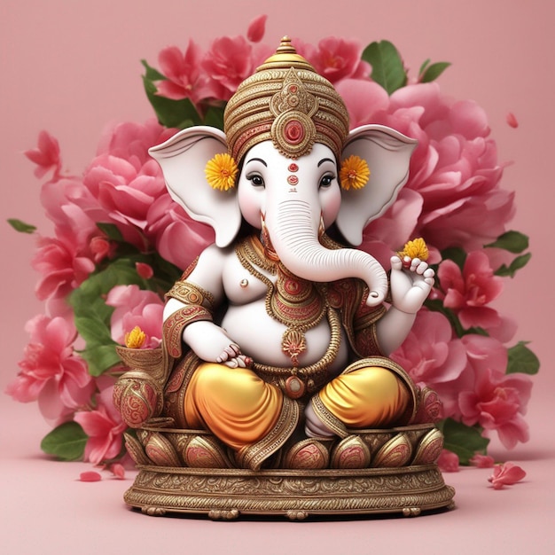 Photo a cute hindu god lord ganesha color full with flowers decoration
