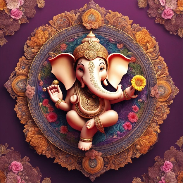 Милый индуистский бог бог Ганеша цвет полный цветов украшение