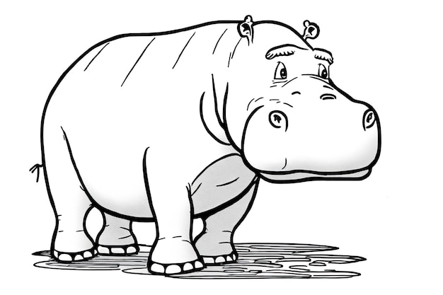 Cute hippo drawing line art illustration