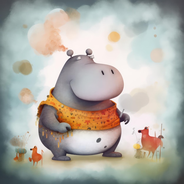 Cute Hippopotamus Childrens Book Illustration Generative AI