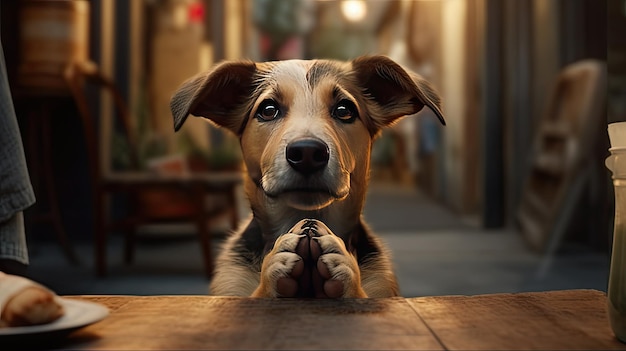 Cute homeless dog begging homeless animals pet concept Generative AI