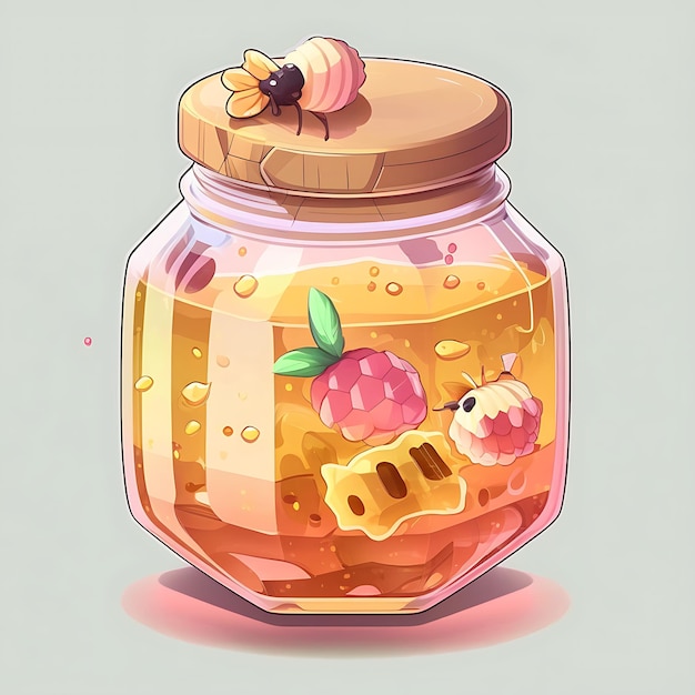 Photo cute honey jar digital art style colorful cartoon