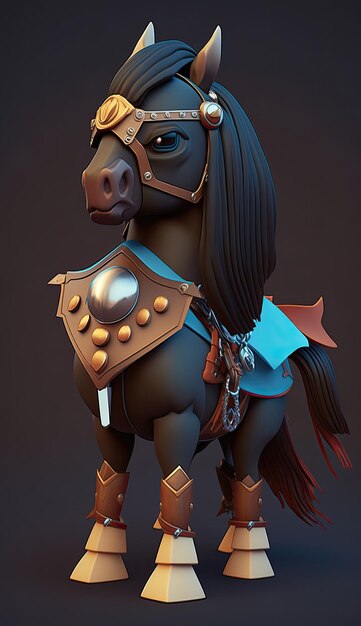 Cute Horse Animal Warrior 3D-spelmodel generatieve AI