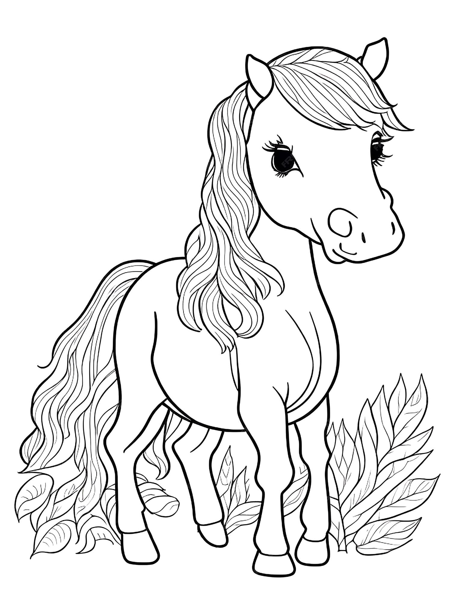 Premium Photo Cute horse coloring page for kids