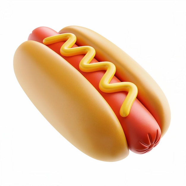 Cute hot dog icon 3D render white background generative AI