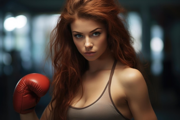 Photo cute hot sport woman athlete boxing pose