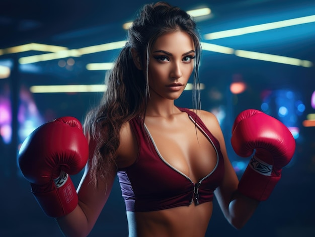 Cute hot woman atlhete boxing pose