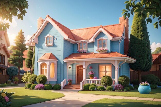 Cute house or home 3d render cartoon illustration