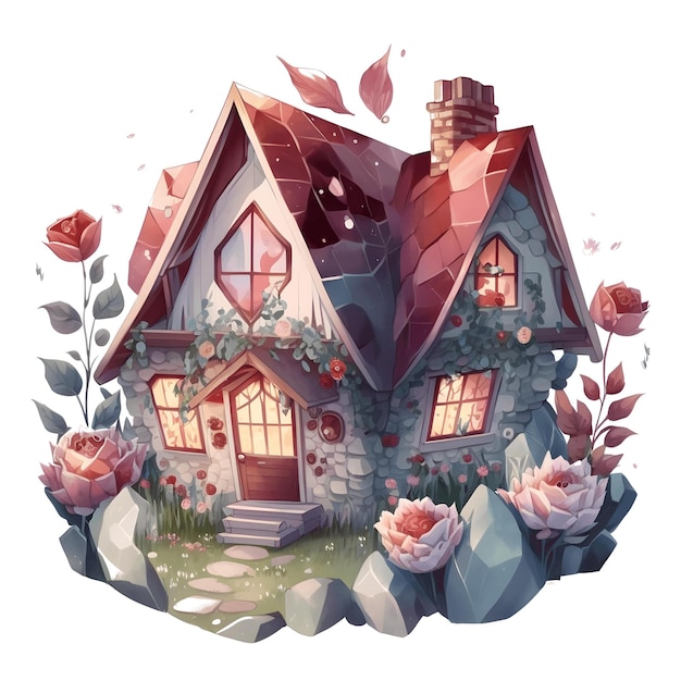 Cute house rose floating watercolor 4096px PNG Transparent 300dpi for tshirt clipart frame