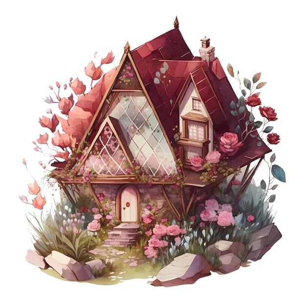 Cute house rose floating watercolor 4096px PNG Transparent 300dpi for tshirt clipart frame