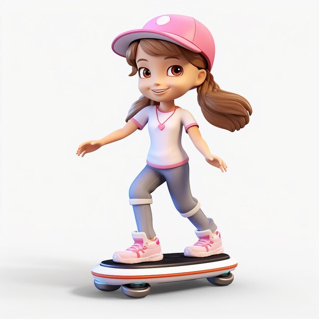 Photo cute hoverboard girl animation on a white background