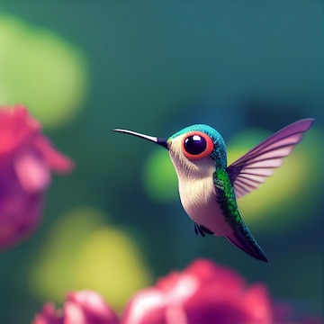 Premium Photo | Cute hummingbird bird in cartoon style with big eyes