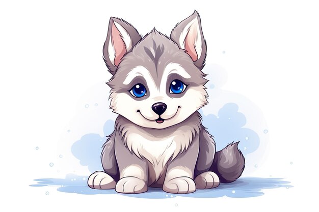 cute husky dog cartoon illustration generative ai