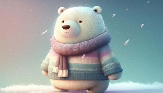 Cute ice bear teddy with clothes animal greeting card faGenerative AI