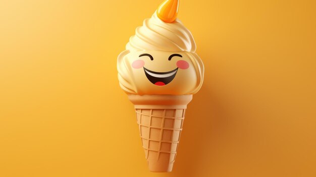 A cute ice cream cone with a smiling face