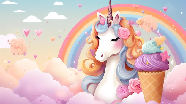 cute ice cream unicorn background