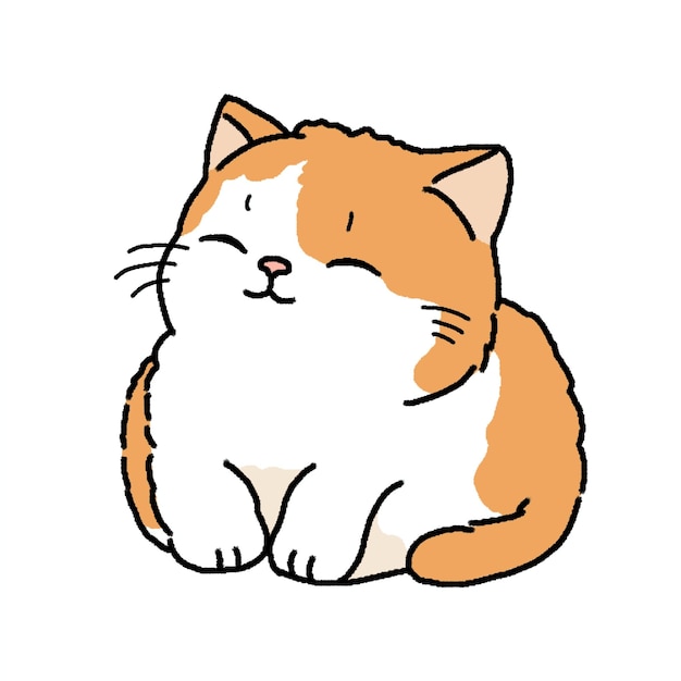 cute illustrated cat with orange and white fur sitting calmly